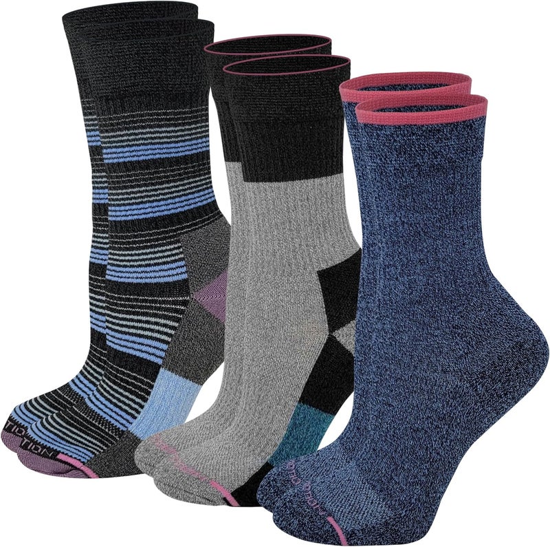 Dr Motion Compression Crew Socks For Women Outdoor Hiking Walking With Enhanced Cushion And Breathable Arch Support 3 Pairs - Image 1